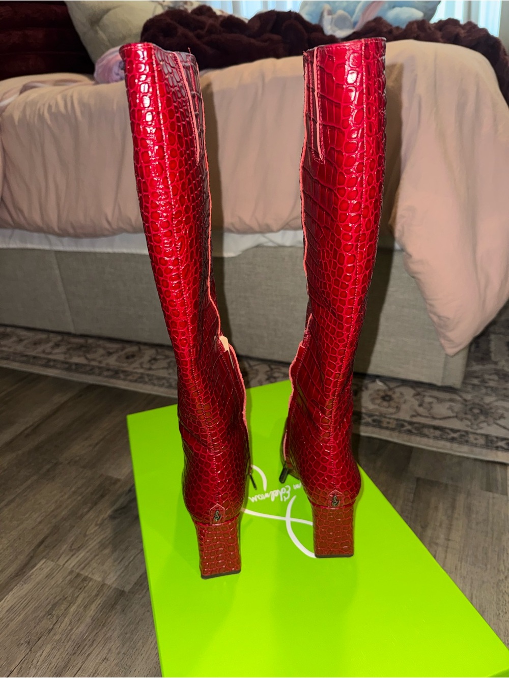 Sam Edelman Red Croc-Embossed Over-the-Knee Stiletto Boots - Picture 5 of 7